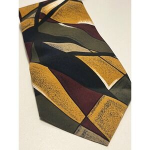 Zianetti Italian Silk Tie Retro Geometric Gold Burgundy USA Made Classic 3.5"